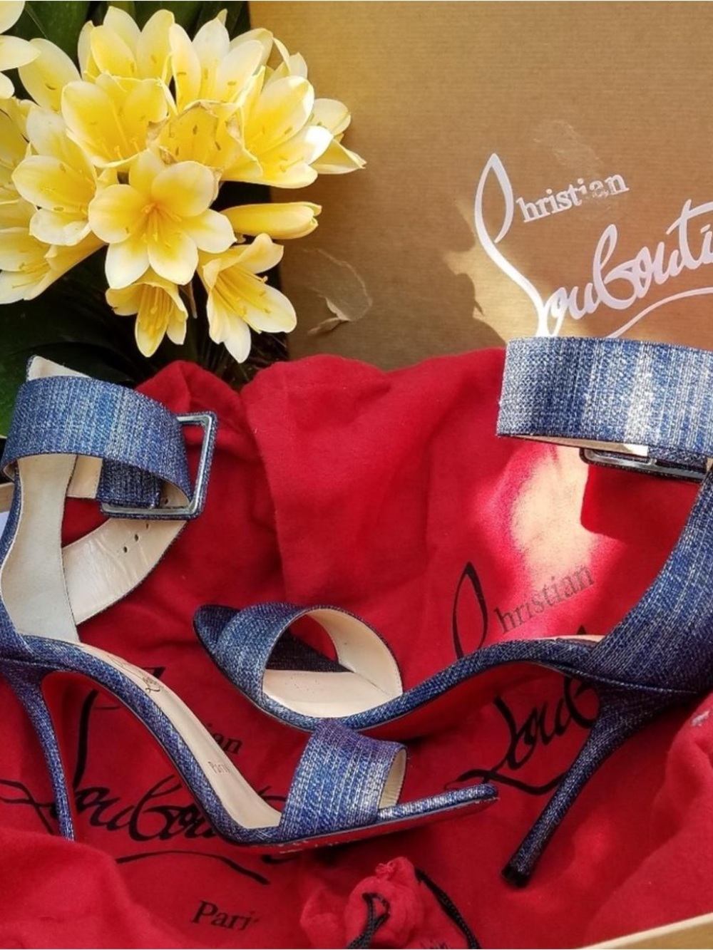 Christian Louboutin Denim Strappy Heels Size 6